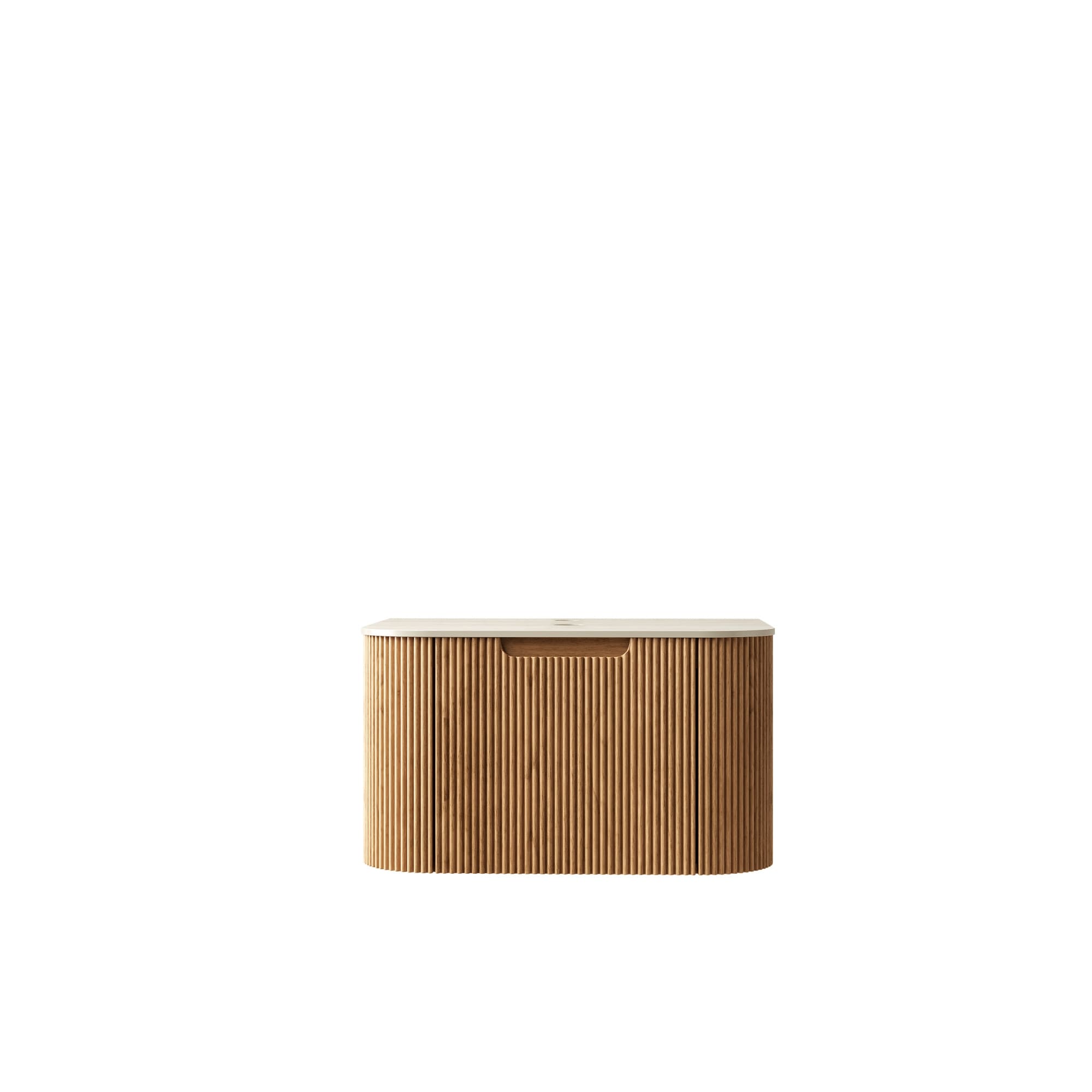 24-Inch Floating Fluted Bathroom Vanity Base, No Sink, 1 Drawer - Natural Wood
