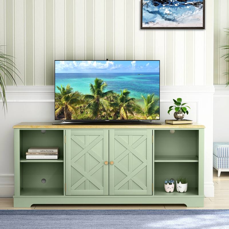 70-inch Extra-Wide Rustic TV Stand for 80" TVs - Natural Wood Finish - Green