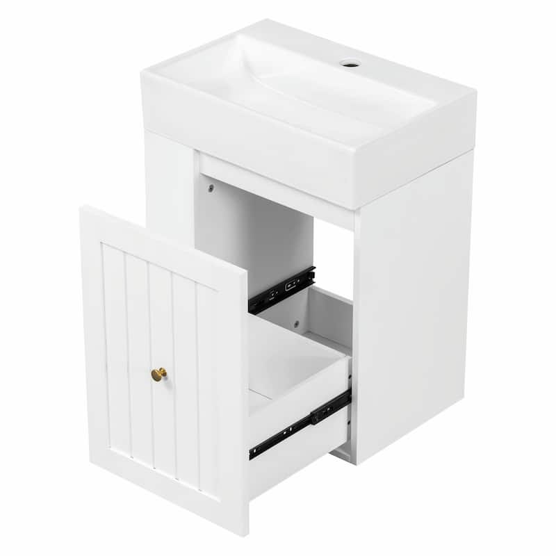 20-Inch Bathroom Vanity with Ceramic Sink - MDF Storage Cabinet with Drawer, Side Shelf and Silver Handle