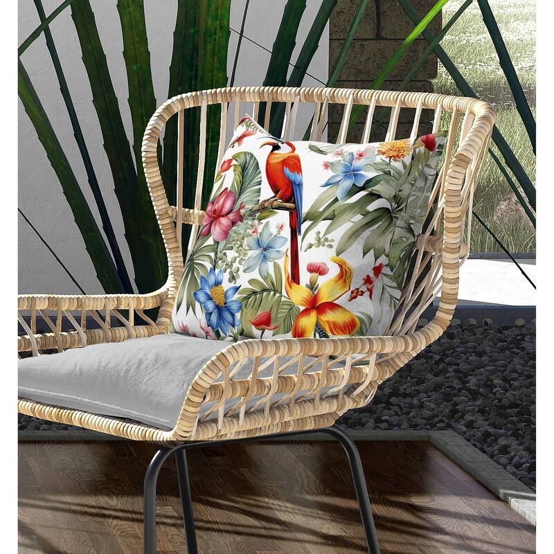 Leafy Lyricist Indoor/Outdoor Reversible Throw Pillow White and Red