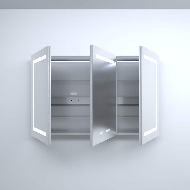 GDFStudio - Delmar Modern Aluminum LED Lighted Medicine Cabinet with Mirror Anti Fog and Digital Clock