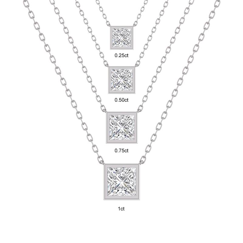 Marquee Lab Grown 3/4 Carat Princess Cut Bezel Set Diamond Solitaire Pendant in 14K White Gold