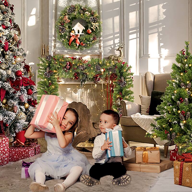 Pre-lit Xmas Tree Artificial Christmas 4-Piece Set in Green