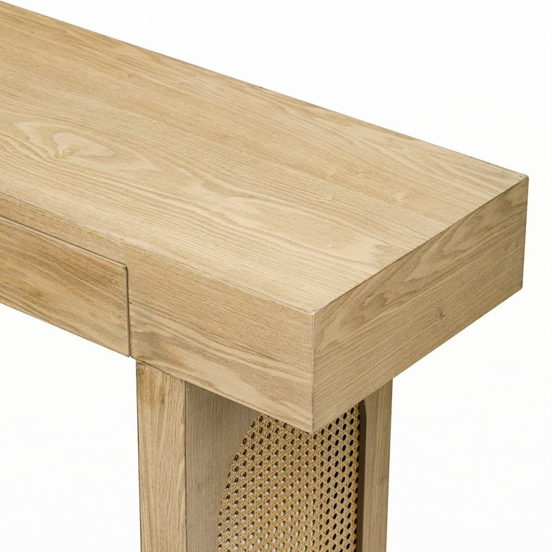 Narrow Console Table with Rattan Accent,(Natural)