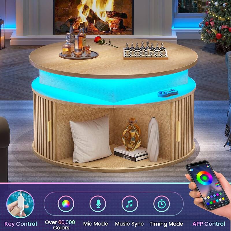 Lift Top Coffee Table 3-Tier Round Coffee Table Storage Center Table