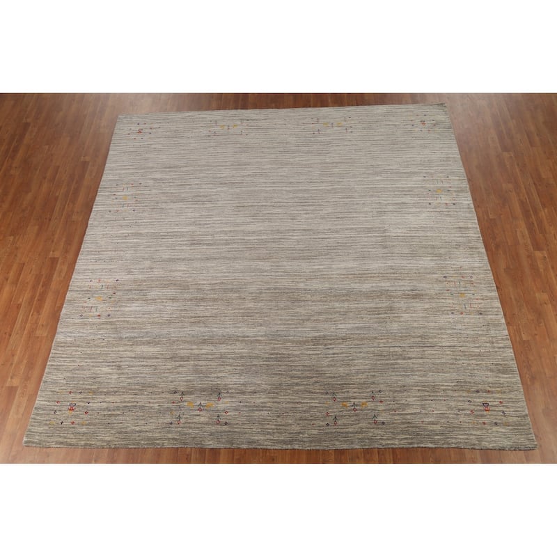 Striped Gabbeh Square Area Rug Hand-Knotted Wool Carpet - 9'10"x 9'8"