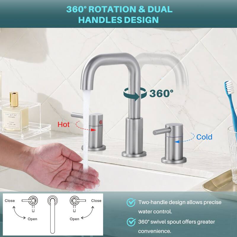 WOWOW 8 in. Widespread Double Handle Bathroom Faucet with Pop-Up Drain