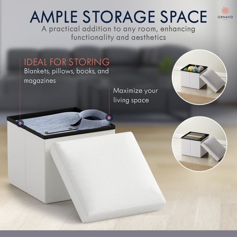 2 Pack Small Foldable Square Storage Ottoman Cube