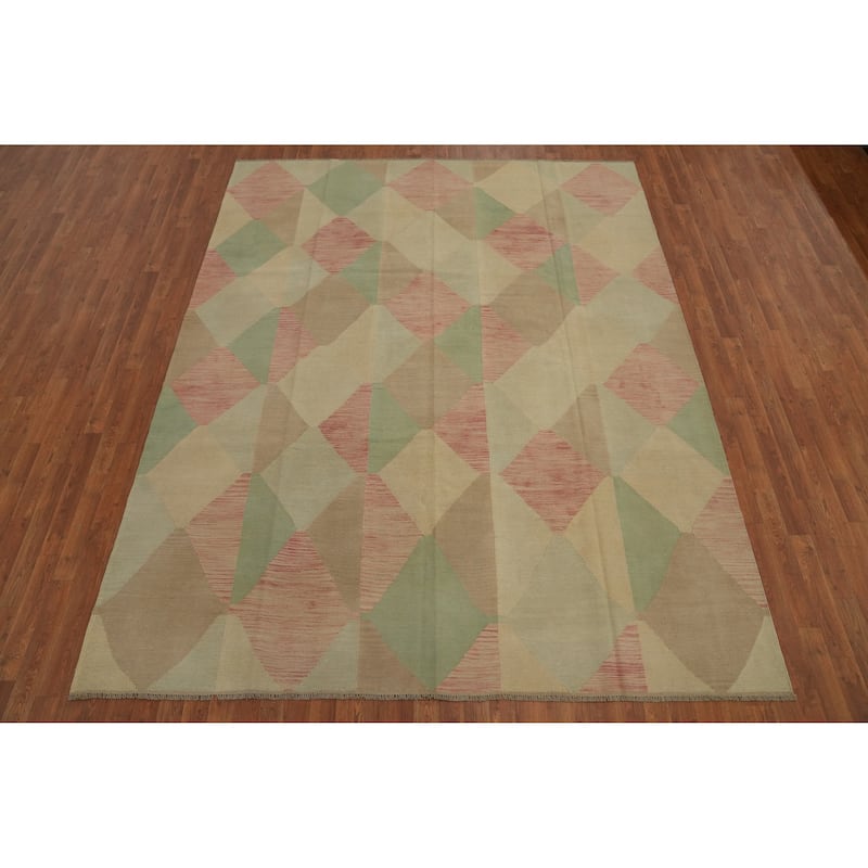 Hand Woven Oriental 100% Wool Carpet Southwestern Modern Multi-Colored Kilim Area Rug - 9' 9'' X 7' 10''