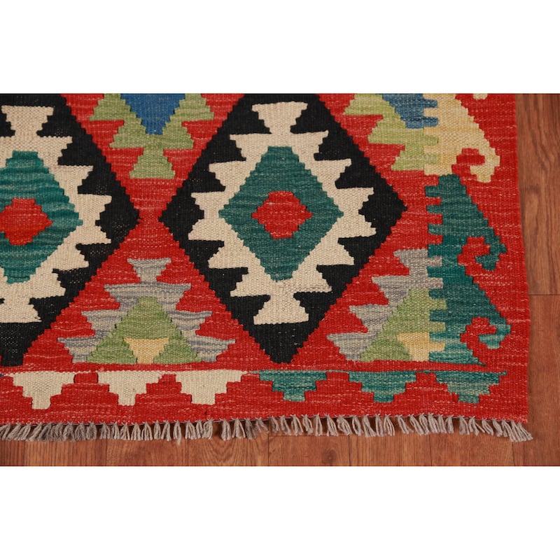 Hand Woven Oriental 100% Wool Carpet Southwestern All-Over Oranges & Rust Kilim Runner Rug - 13' 1'' X 2' 6''