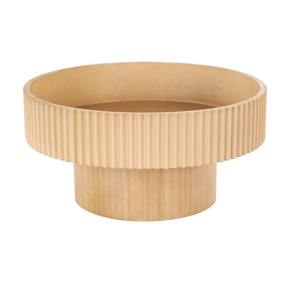 Wood Ribbed Decorative Bowl with Elevated Base - Dark or Light Brown - Roche River Decor