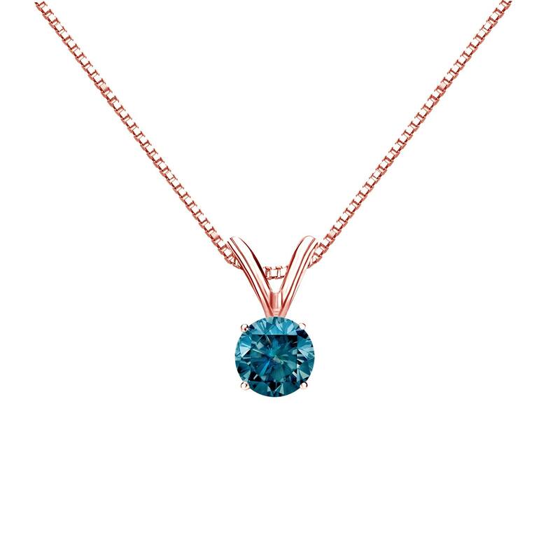 Auriya 14k Gold 1/4ctw Solitaire Blue Diamond Necklace (I1-I2) - Rose