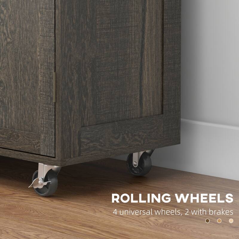 Triple-Cabinet Wood Rolling Kitchen Island on Wheels with Storage Shelf Adjustment, Towel Rack, Big Drawer