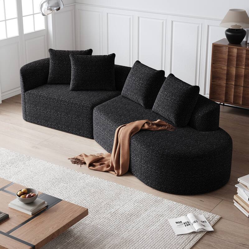 Modern Chenille Upholstered Sectional Sofa Free Combination 4 Seater Extra Deep & Wide Curved Cloud Couch with Throw Pillows - Black