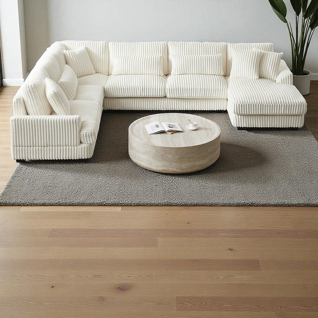 129" Oversized U-Shaped Sectional Sofa with Chaise Lounge, Soft Corduroy Upholstery and Pillows for Living Room