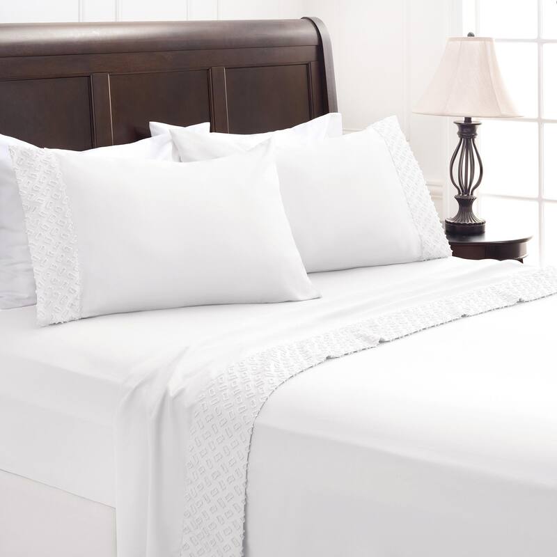 Chanasya Clipped Tufted Textured Boho Soft Microfiber Sheet Set - White - King