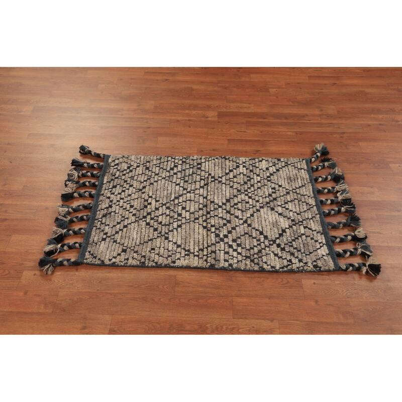 Moroccan Oriental Foyer Rug Handmade Geometric Wool Carpet - 2'0"x 3'0"