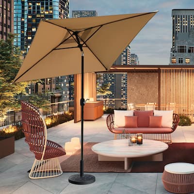 Davee Furniture 6.5 Ft Outdoor Patio Market Umbrella with Base - Tan