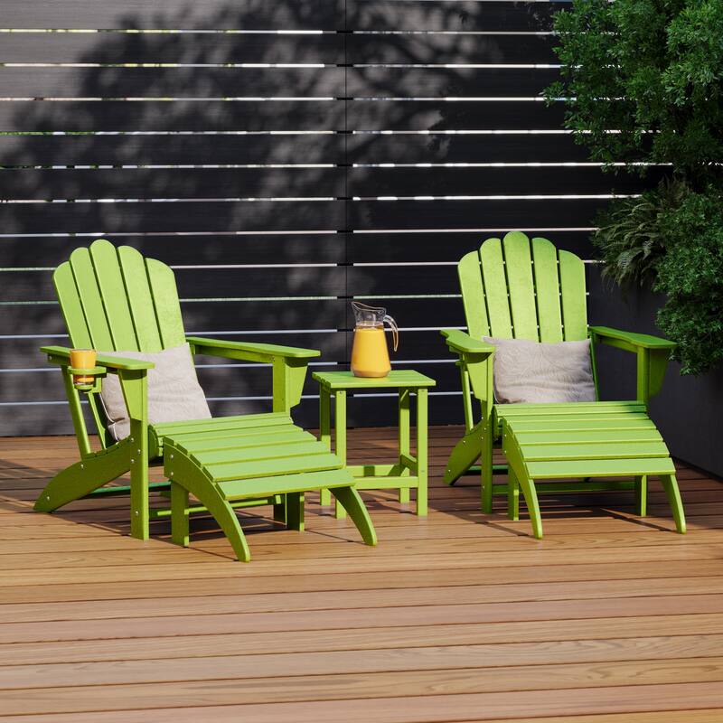 Aderson Outdoor Poly Adirondack Chair with Side Table and Ottoman 5-Piece Set
