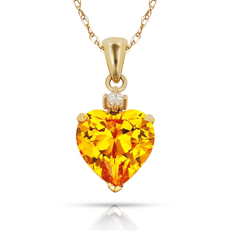 Curata 14k Yellow Gold 18" Birthstone Heart-Shaped Cubic Zirconia Pendant Necklace - Yellow - Citrine