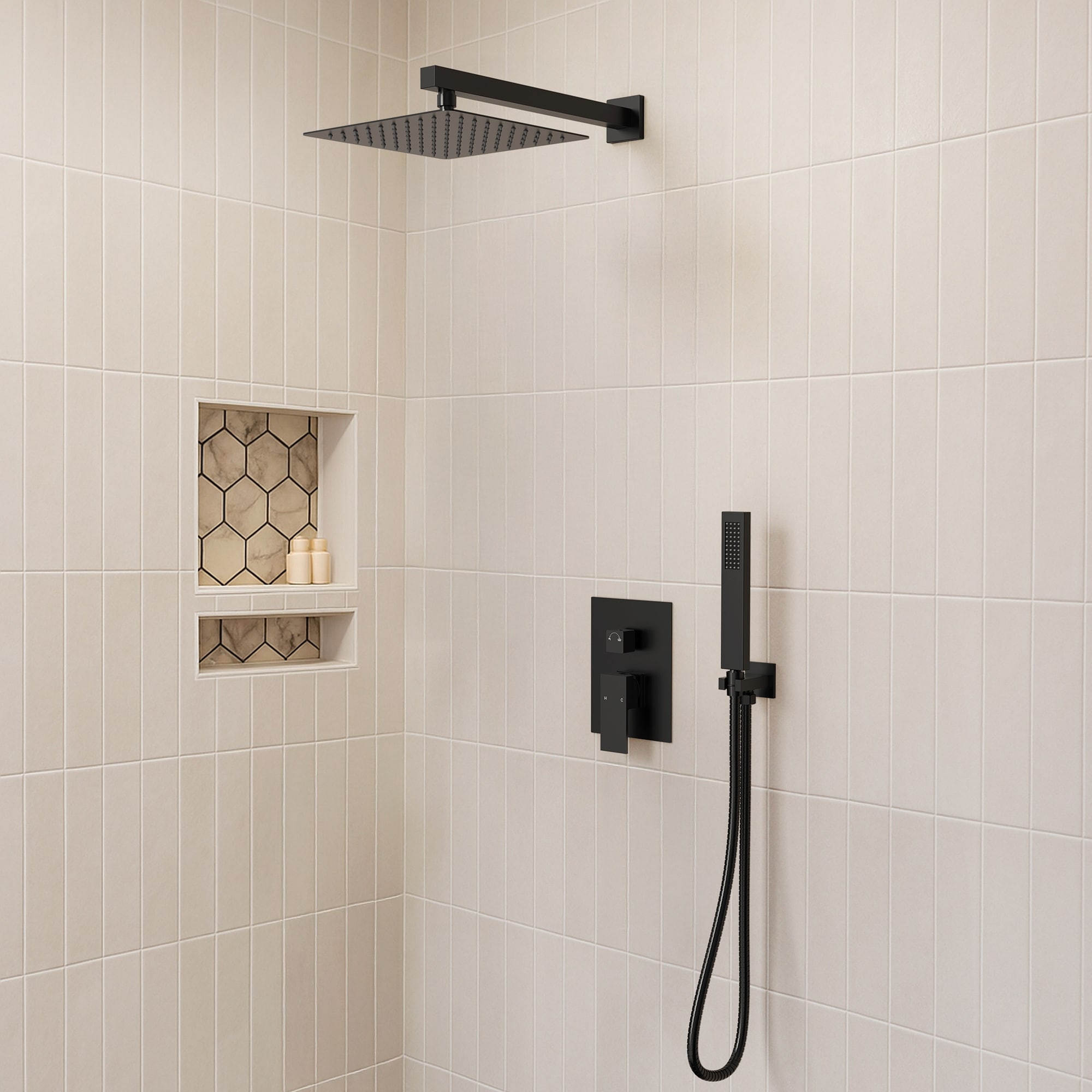 10" Rain Shower Head High Pressure Wall Mount Shower System Bathroom Shower Faucet Set with Handheld Spray