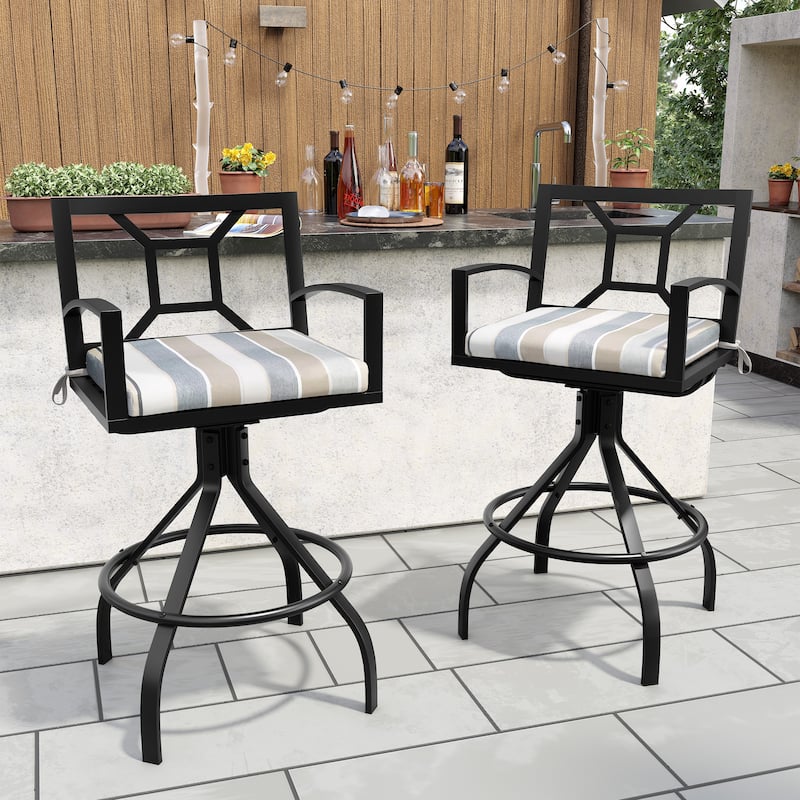 Outdoor Patio Barstool Swivel Aluminum Bar Stools with Sunbrella Fabric Cushion - MILANO CHAR Cushion, 2PCS