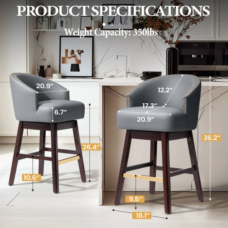 26.4"H Height Solid Wood Swivel Indoor BarStools Set of 2 or 4