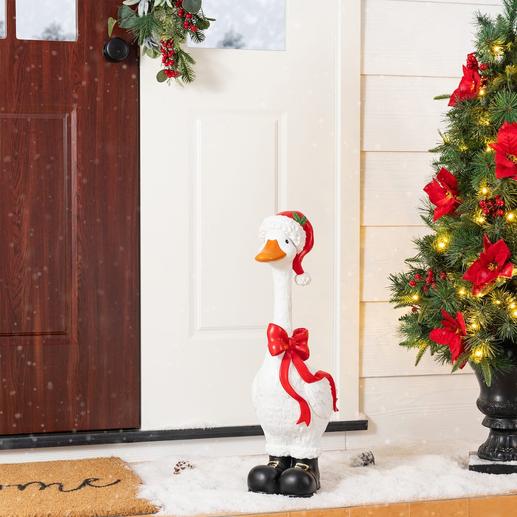 Glitzhome 24"H Christmas Polyresin Goose Porch Decor