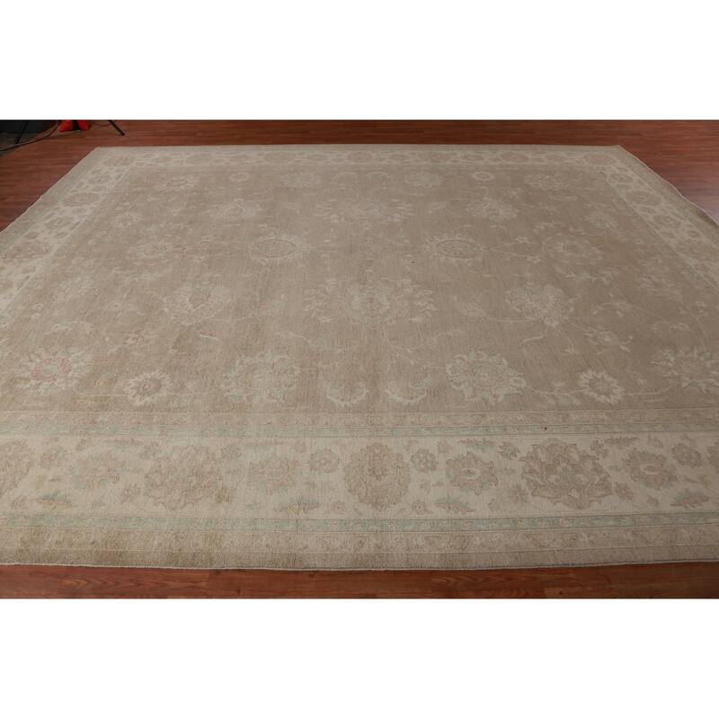 Hand Knotted Oriental 100% Wool Carpet Transitional All-Over Brown Oushak Area Rug - 14' 2'' X 11' 7''