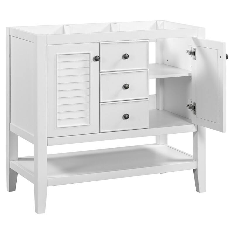 36" Bathroom Vanity with/without Sink, Bathroom Vanity Cabinet with 2 Cabinets and Drawers, Open Shelf, Solid Wood Frame