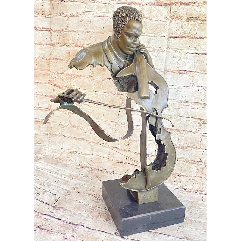 Cello Player Bronze Sculpture Musician Marble Figurine Figure Clical Jazz Art