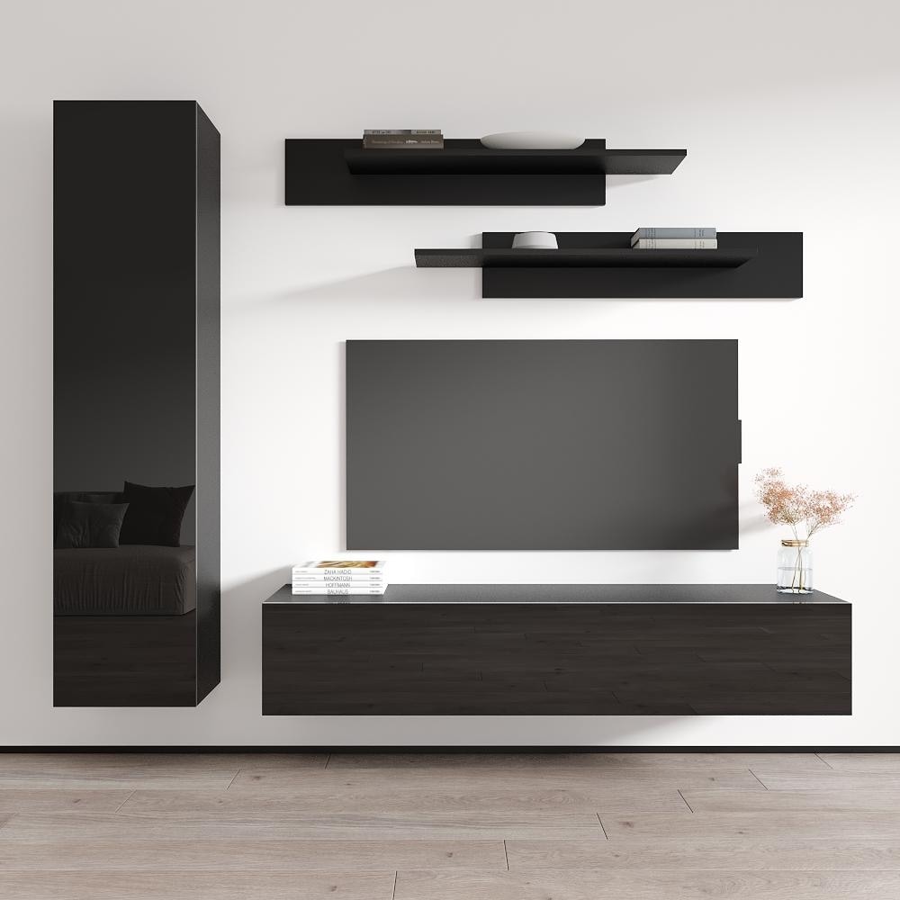 Meble Furniture Fly G1 30TV Wall Mounted Floating Modern Entertainment Center (83"W x 67"H) with LED Lights for up to 70" TVs