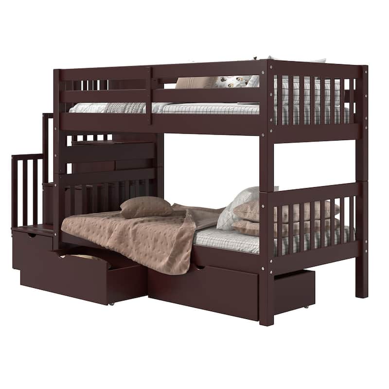 Taylor & Olive Trillium Twin over Twin Stairway Bunk Bed, 2 Drawers
