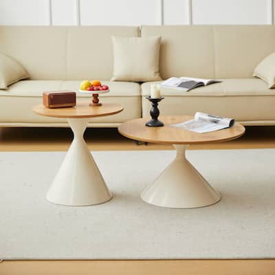 Round Coffee Table Set of 2 End Table for Living Room
