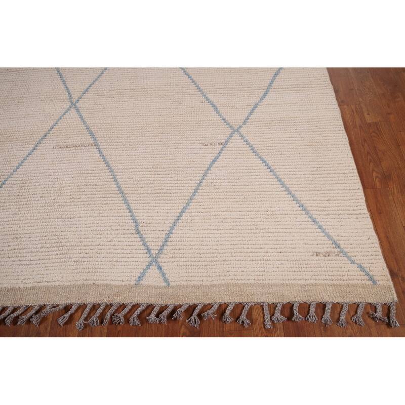 All-Over Trellis Moroccan Large Area Rug Handmade Wool Carpet - 8'10" x 13'7"