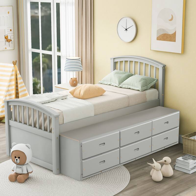 Twin Pine Platform Bed with 6 Drawers, Headboard & Footboard
