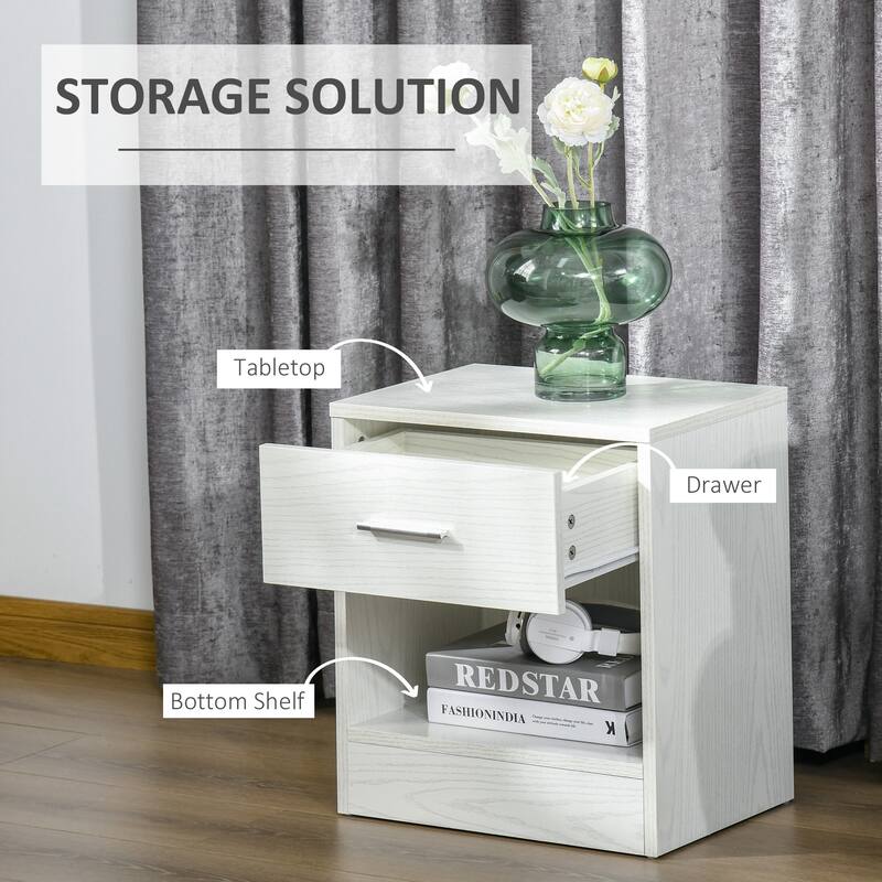 HOMCOM Modern End Table with Drawer, Space Saving Sofa Side Accent Table with Open Storage Shelf for Living Room or Bedroom