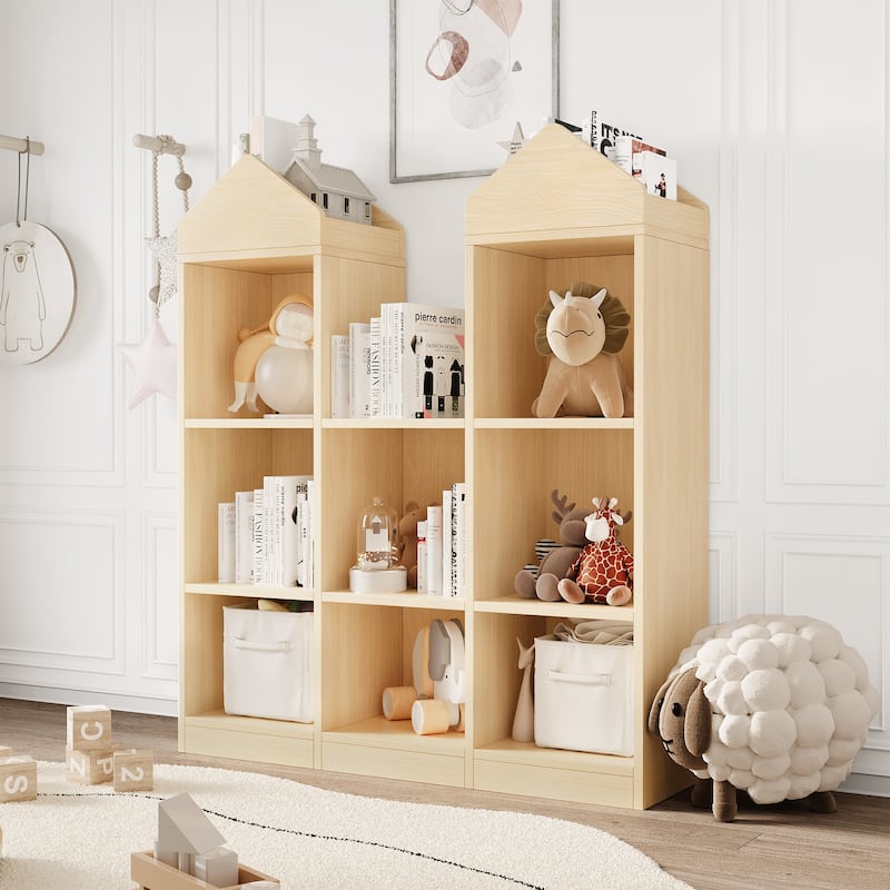 8-Cubby Kids Bookshelf Wooden Toy Storage Organizer Bookcase