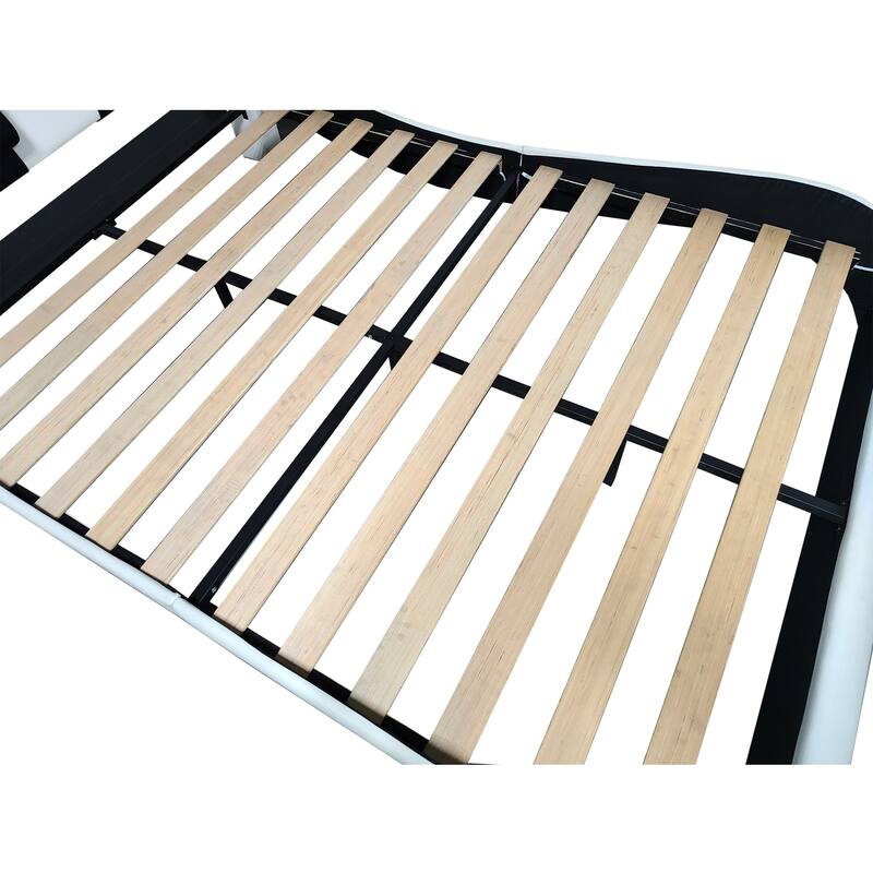 Faux Leather Upholstered Platform Bed with LED Lighting and Wooden Slats