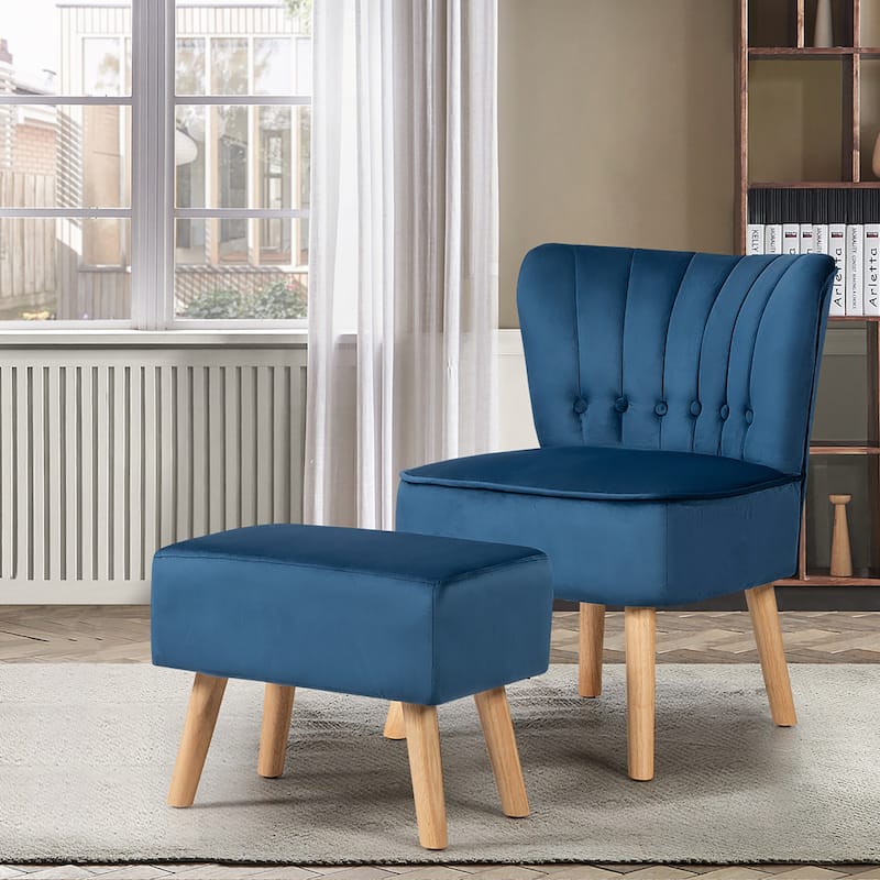Costway Leisure Chair and Ottoman Thick Padded Button Tufted Sofa Set
