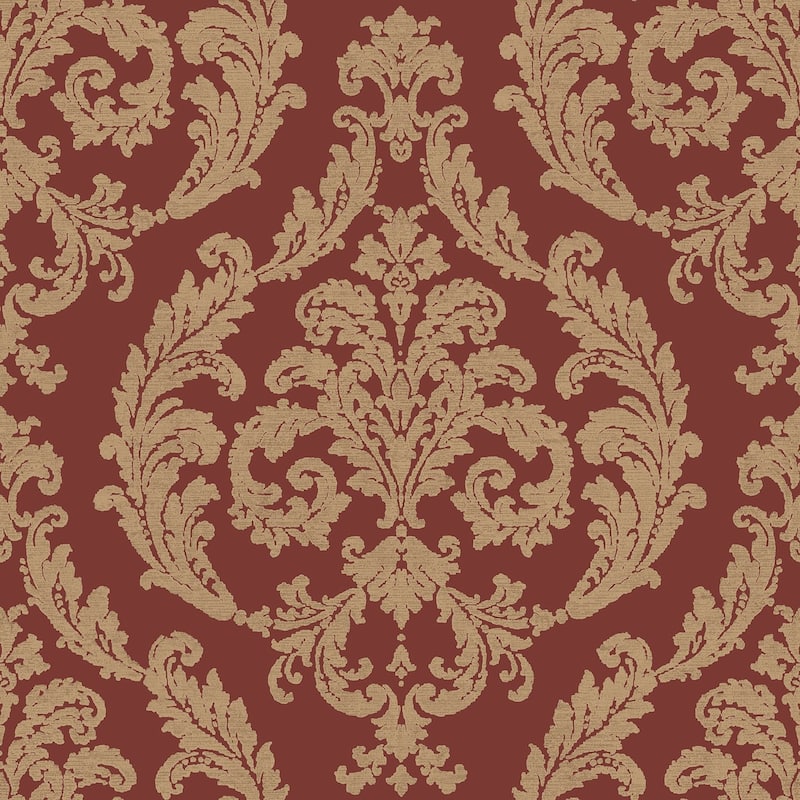 Galerie Wallcoverings Palazzo 2 Collection Silk Damask Vinyl on Non-woven Shimmer Wallpaper Roll - 33 feet x 21 inches - Red
