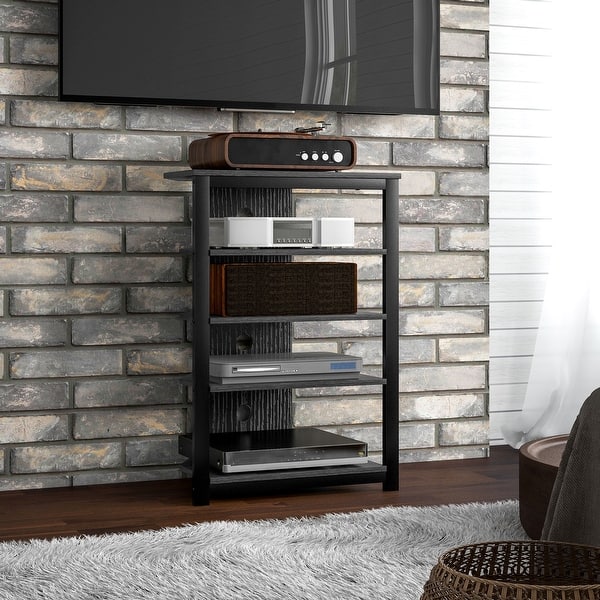 slide 2 of 9, HOMCOM Media Stand with LED 4-Tier Audio Rack AV Media Corner Shelf with Cable Management Black