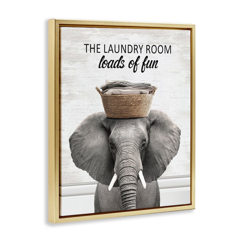 Stupell Loads Of Fun Laundry Elephant Framed Floater Canvas Wall Art Design By Lettered and Lined