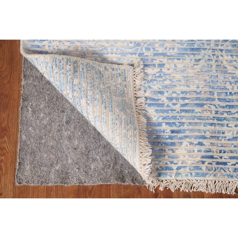 Striped Blue Abstract Modern Accent Rug Handmade Wool Carpet - 3'11"x 5'7"