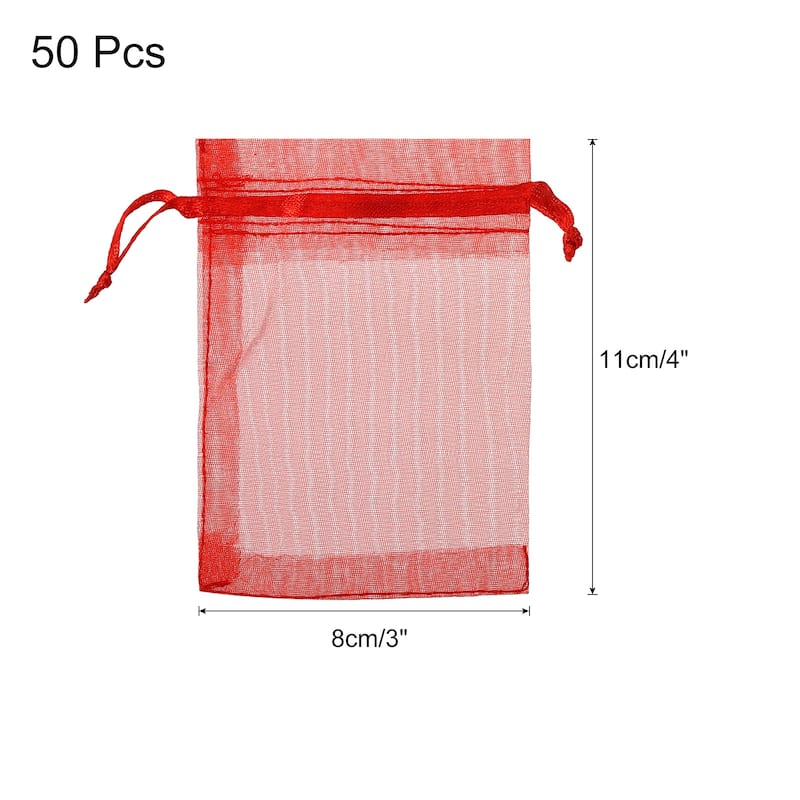 50pcs Organza Bags Drawstring Favor Pouches Sheer Mesh Bag for Gift - Red - 3 inch x 4 inch