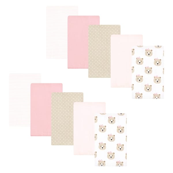 slide 1 of 1, Hudson Baby Infant Girl Flannel Burp Cloth 10pk, Pink Taupe Bear, One Size - Pink Taupe Bear 10 Pack - One Size One Size - Pink Taupe Bear 10 Pack