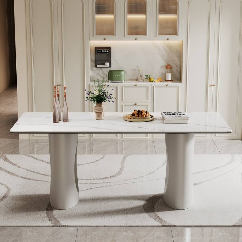 0.47" Thick Sintered Stone Composite Tempered Glass Top Rectangular Dining Table