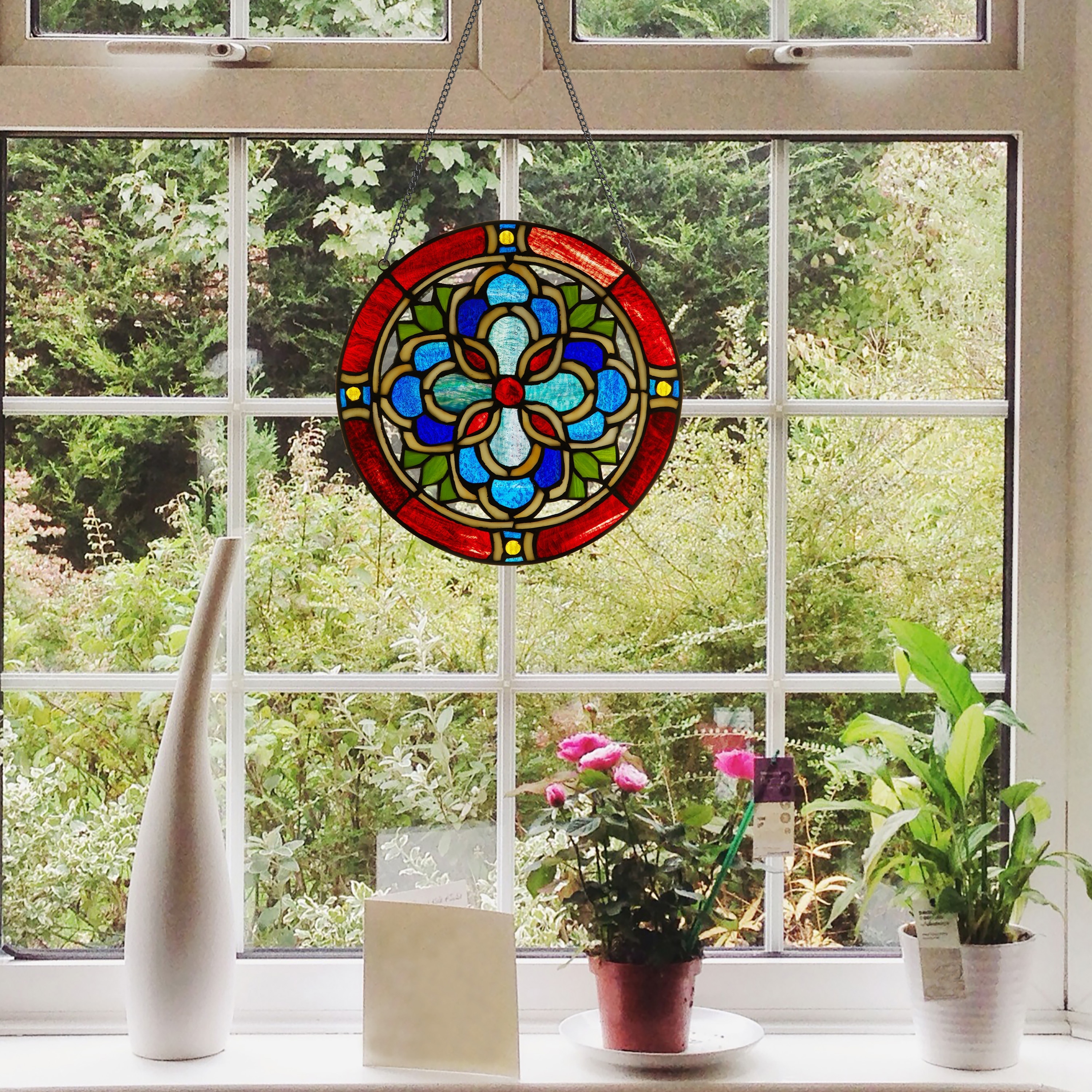 Geometric River of Goods Tiffany Style Round Window Panel