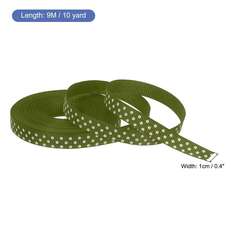 Grosgrain Ribbons with Dots Ribbon Bow Decoration - Dark Green - 10 Yards 3/8 Inch