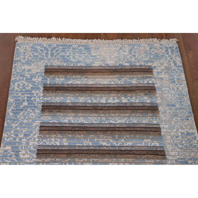 Multi-Color Striped Abstract Modern Accent Rug Handmade Wool Carpet - 2'8"x 4'10"